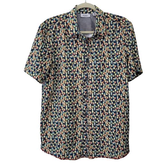 Projek Raw Size M Tropical Drink Print Short Sleeve Button Up Vacation Shirt - Picture 1 of 9